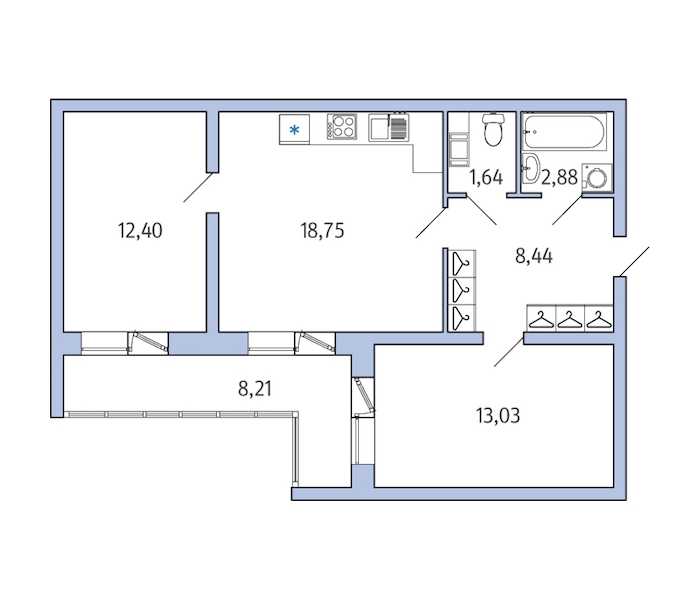 Двухкомнатная квартира в : площадь 61.25 м2 , этаж: 1 – купить в Санкт-Петербурге